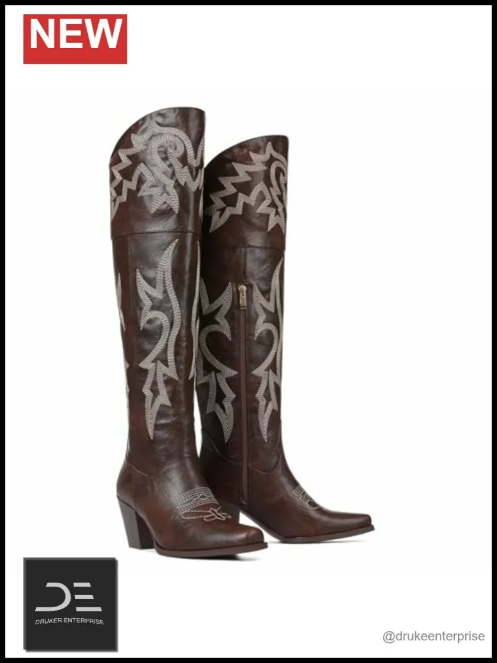 Cowboy Boots for Women Over the Knee Western Cowgirl Chunky Heel Pointed Toe